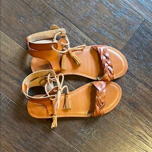 Cognac gladiator style lace up  sandals, American Eagle Outfitters